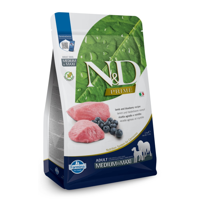 Farmina N&D Prime Grain Free Lamb & Blueberry Medium & Maxi Adult Dry Dog Food