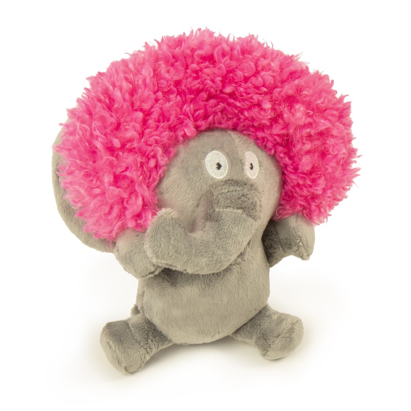 goDog Silent Squeak Crazy Hairs Elephant with Chew Guard Technology Durable Plush Dog Toy