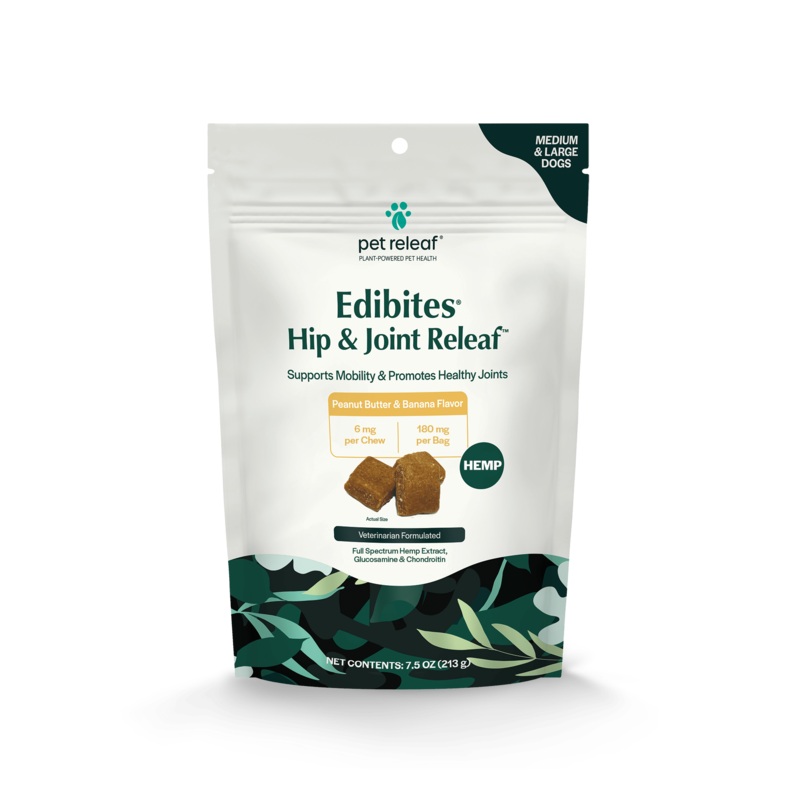 Pet Releaf Hip & Joint Releaf Edibites for Medium & Large Dogs Peanut Butter & Banana Flavor