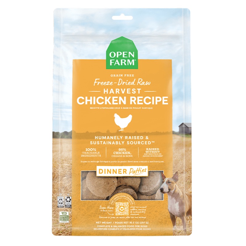 Open Farm Grain Free Raw Dog Food Patties Harvest Chicken Recipe Freeze Dried