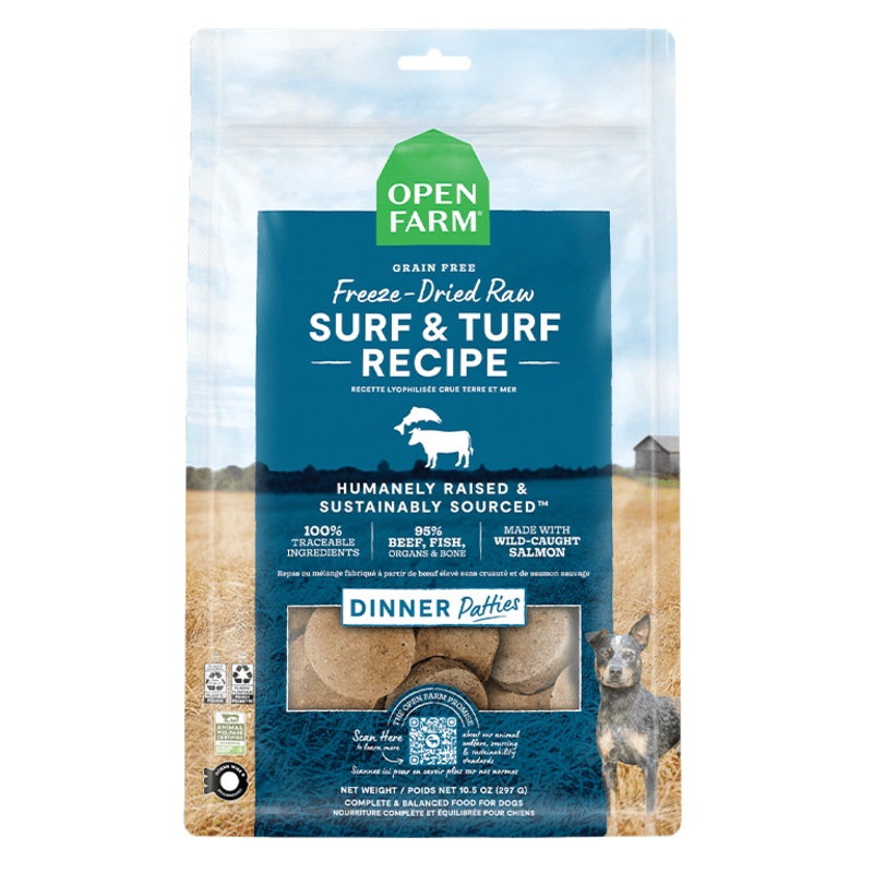 Open Farm Grain Free Surf and Turf Recipe Freeze Dried Raw Dog Food Patties