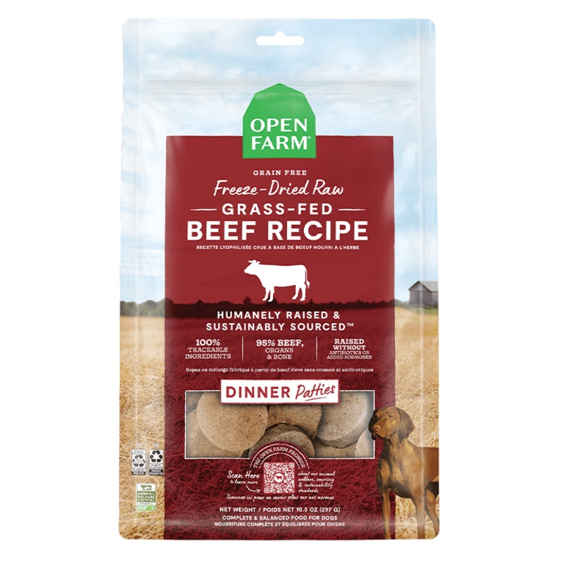 Open Farm Grain Free Grass Fed Beef Recipe Freeze Dried Raw Dog Food Patties
