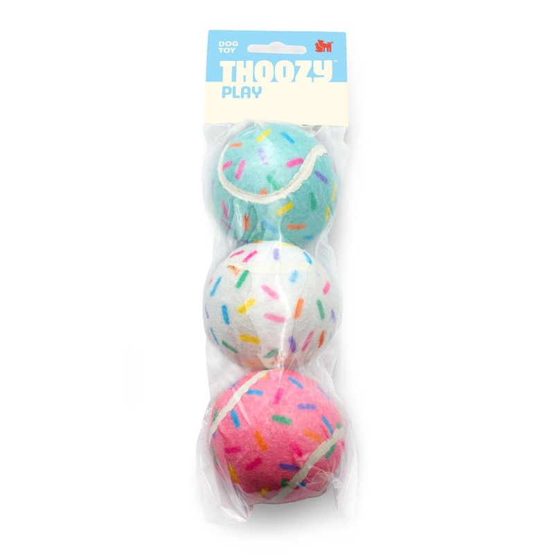 ThoozyPet Birthday Sprinkle Tennis Balls Fetch Dog Toys (3 pack)