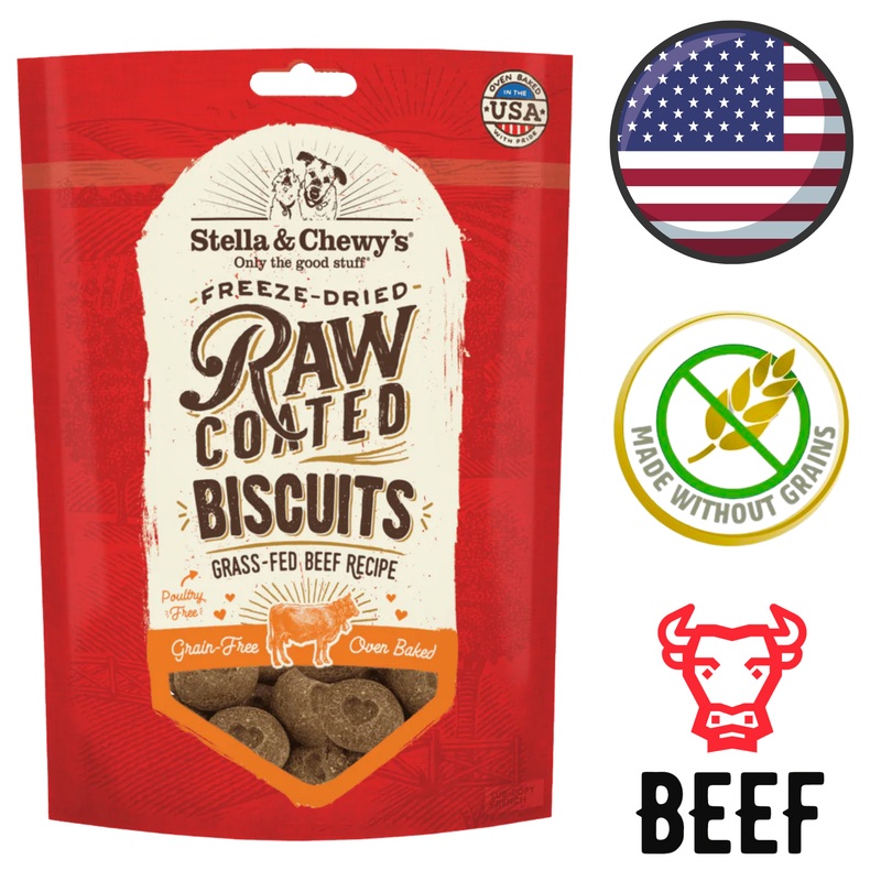 Stella & Chewy's - Grain Free Beef Raw Coated Biscuits Dog Treats - 9 Oz