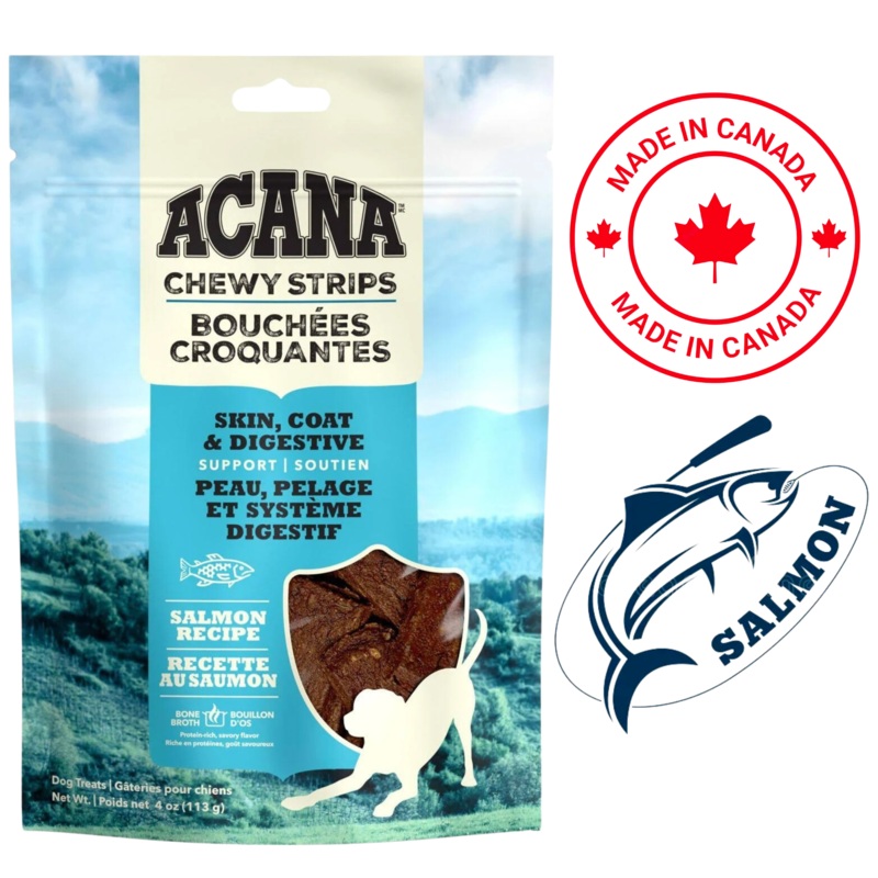 Acana - Chewy Strips Skin, Coat & Digestive Support Salmon Dog Treats - 113 Grams
