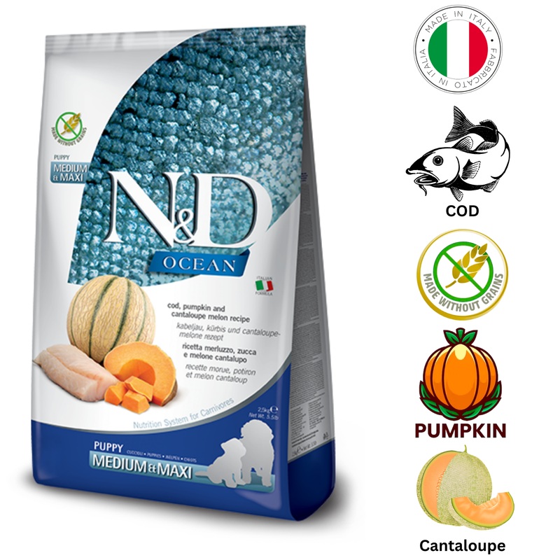 Farmina - Ocean Cod & Cantaloupe - Medium & Maxi Puppy Dry Food - 5.5 lb