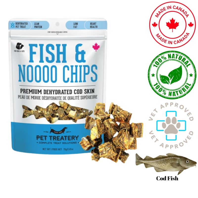 Granville Island Pet Treatery - Fish & Noooo Chips Dehydrated Cod Skin Dog Treats - 70 Grams