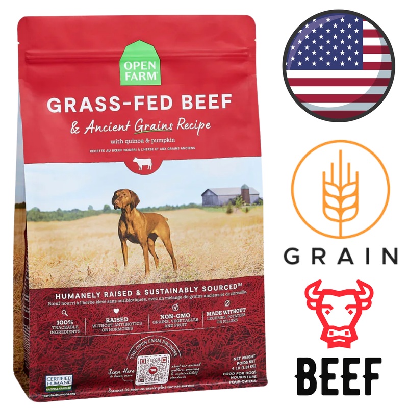 Open Farm - Grass-Fed Beef & Ancient Grains Dry Dog Food - 4 lb