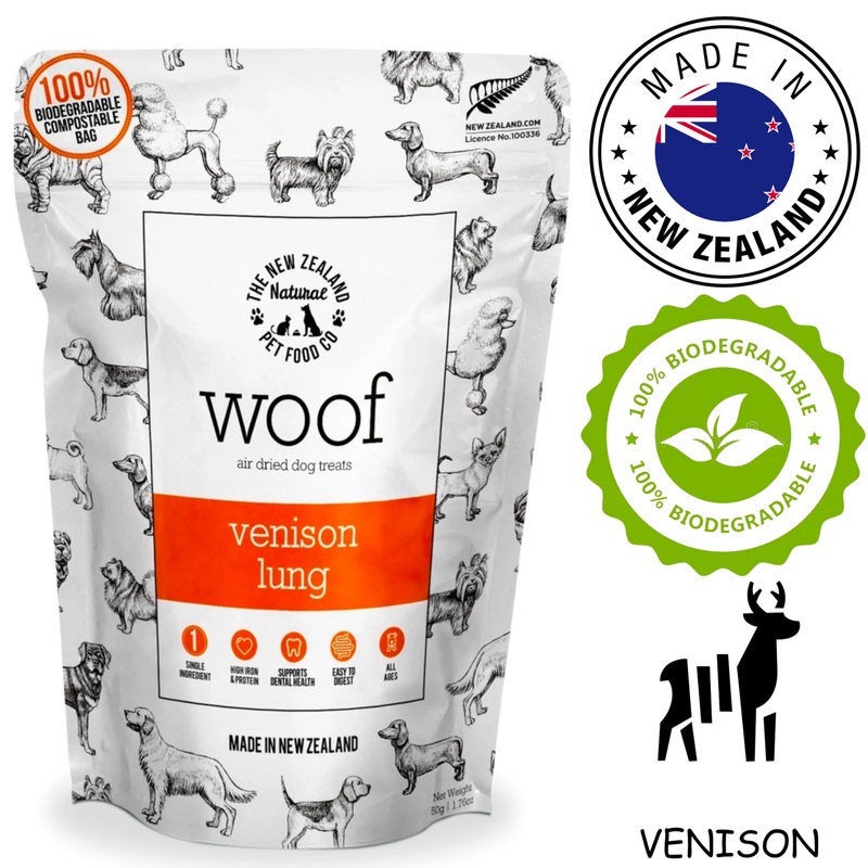 NZPF Woof - Air Dried Venison Lung Dog Treats - 50 Grams