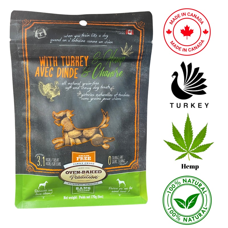 Oven-Baked Tradition - All Natural Soft And Chewy Turkey Dog Treats With Hemp - 6 Oz
