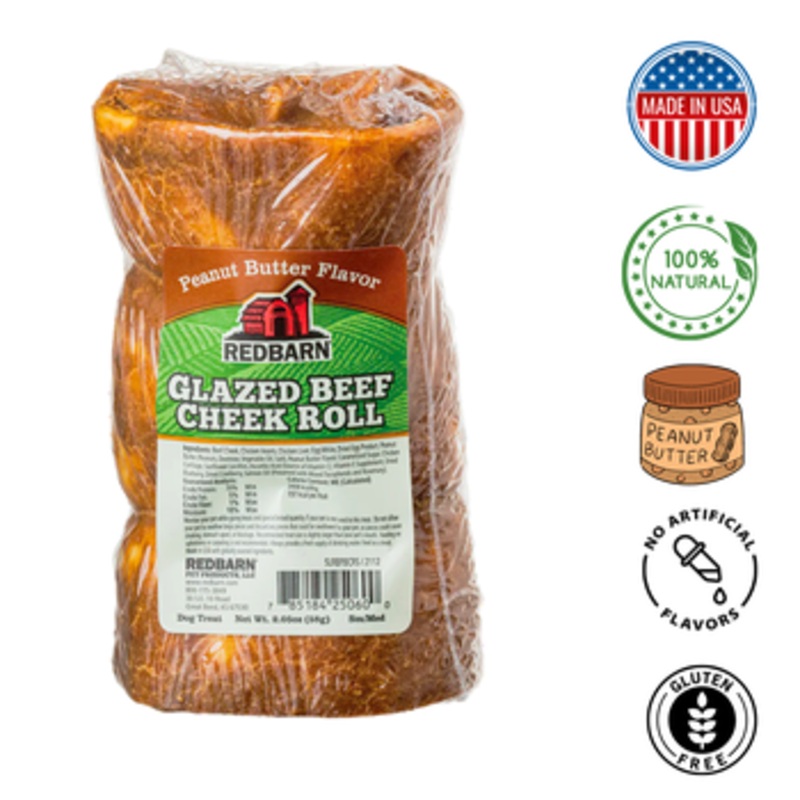 RedBarn - Glazed Beef Cheek Roll Peanut Butter Flavour Dog Treats - Small/Medium, Large