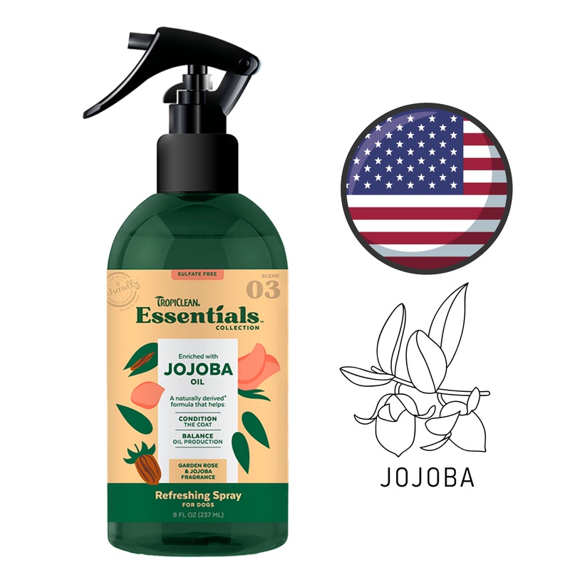 TropiClean - Essentials Jojoba Oil & Garden Rose Deodorizing Dog Spray - 8 Oz