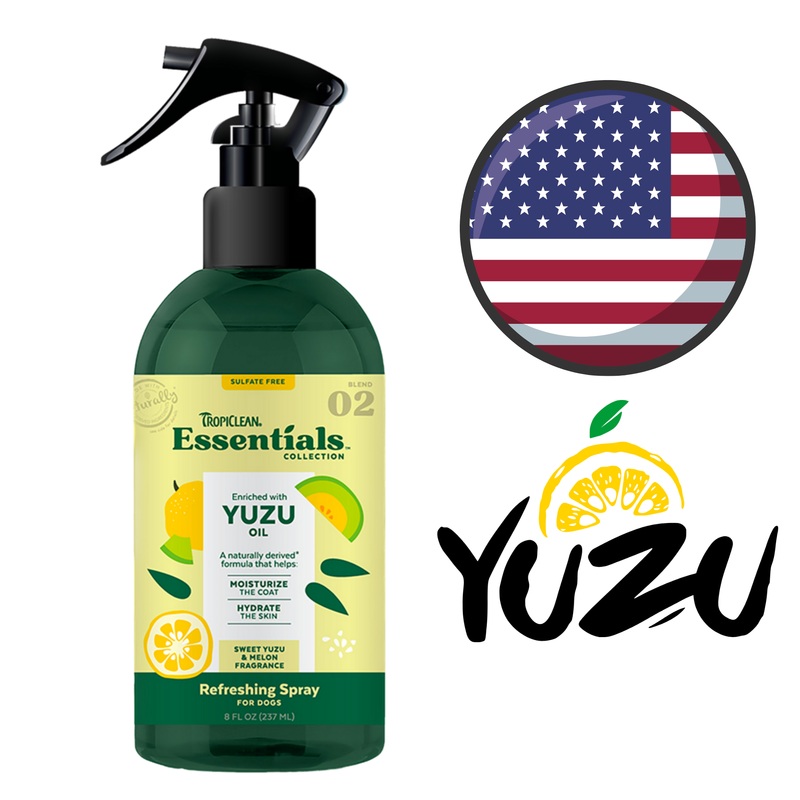 TropiClean Essentials - Yuzu Fruit & Melon Deodorizing Dog Spray - 8 Oz