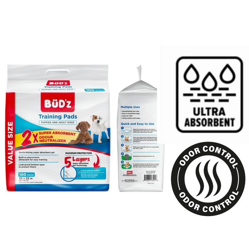 BuD'z - Disposable Training Pads Dog - 50 Pads, 100 pads