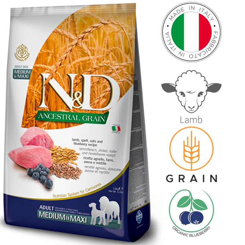 Farmina - Ancestral Grain Lamb & Blueberry Medium & Maxi Dry Dog Food - 5.5 lb, 26.4 lb