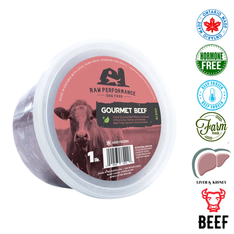 Raw Performance - Gourmet Beef Raw Dog Food - 1 lb, 2 lb, 4 lb