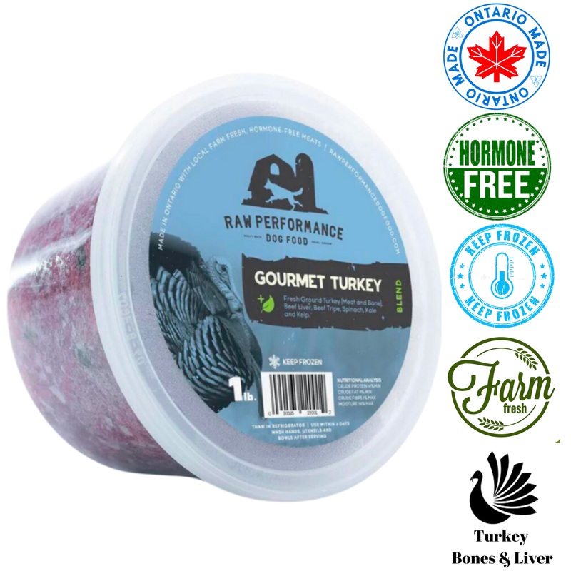 Raw Performance - Gourmet Turkey Raw Dog Food - 1 lb, 2 lb, 4 lb