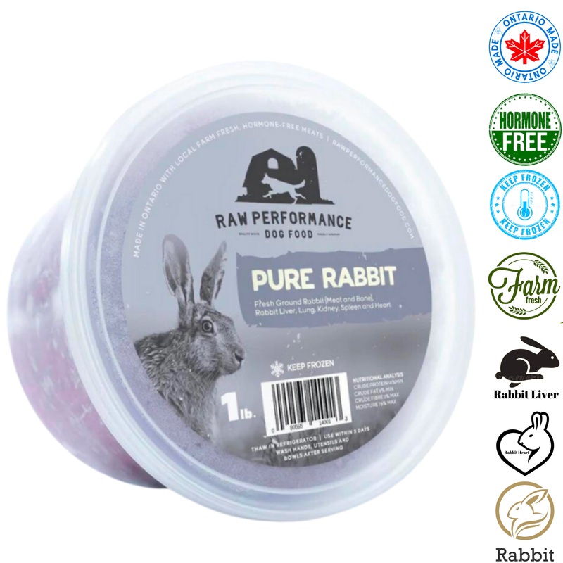 Raw Performance - Pure Rabbit Raw Dog Food - 1 lb, 2 lb, 4 lb