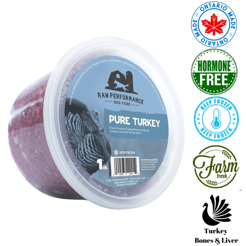 Raw Performance - Pure Turkey Raw Dog Food - 1 lb, 2 lb, 4 lb