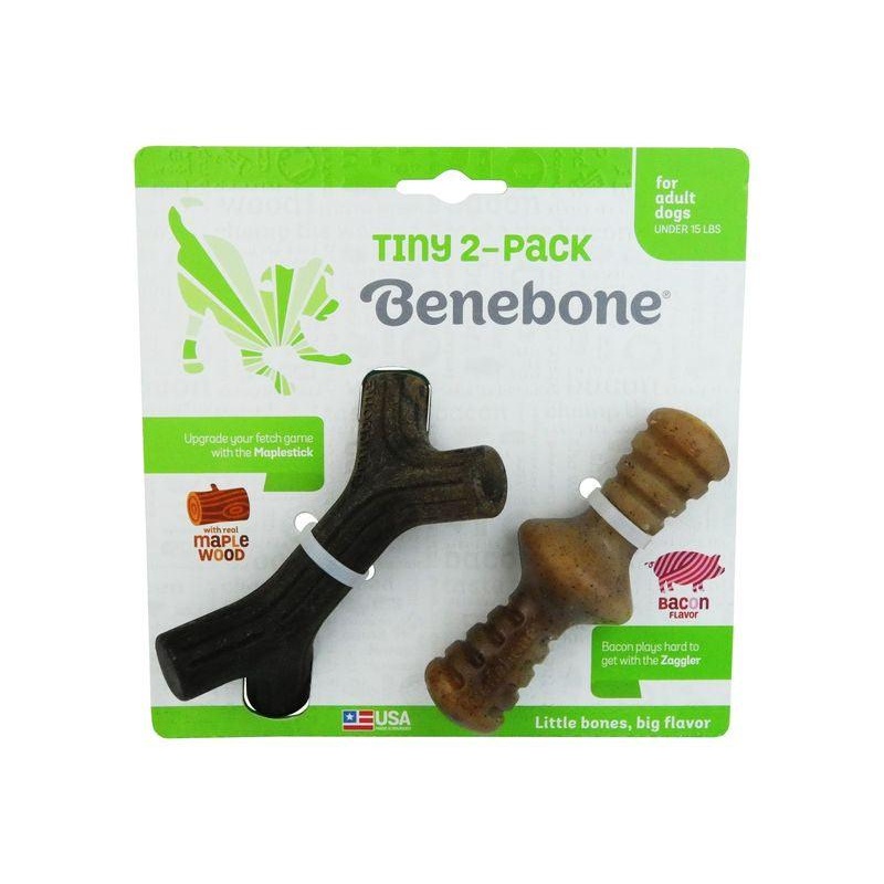 Benebone's Tiny 2-Pack Maple Stick/Zaggler Bacon Tiny