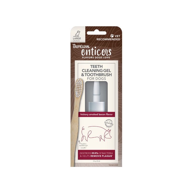 TROPICLEAN Enticers Teeth Cleaning Gel with Toothbrush for Dogs, Bacon, 59ml