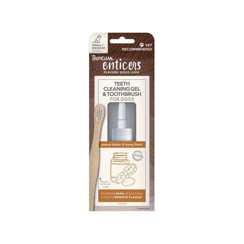 TROPICLEAN Enticers Teeth Cleaning Gel with Toothbrush for Dogs, Peanut Butter & Honey , 59ml
