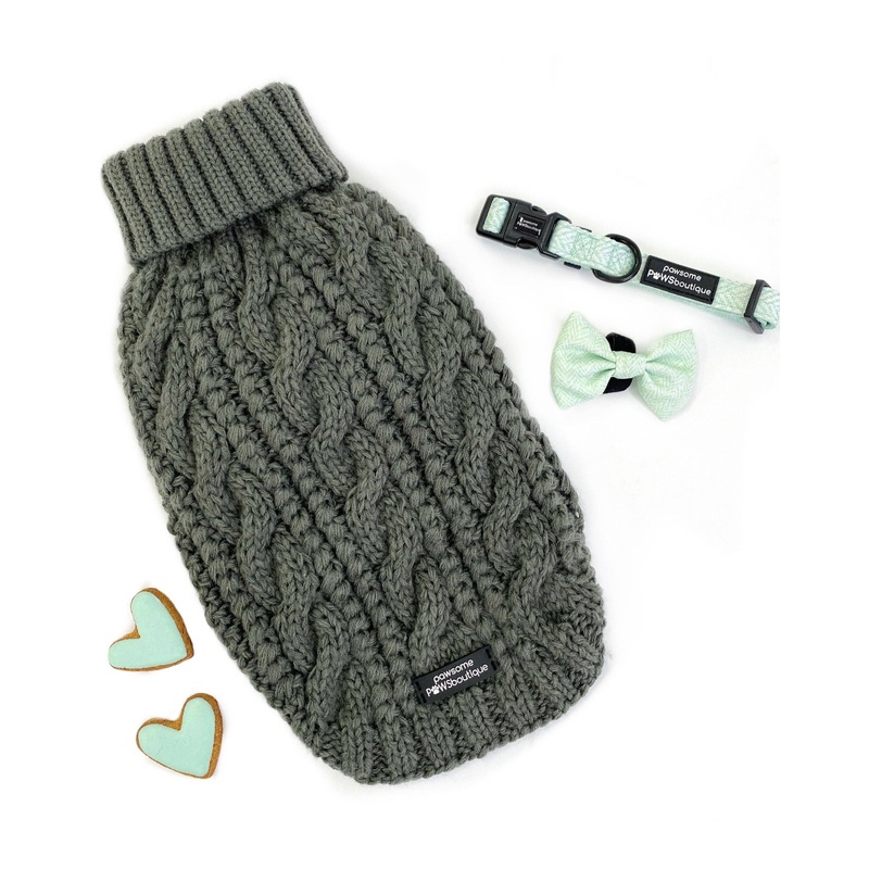 Pawsome Paws Pullover - Khaki Grey Dog Jumper