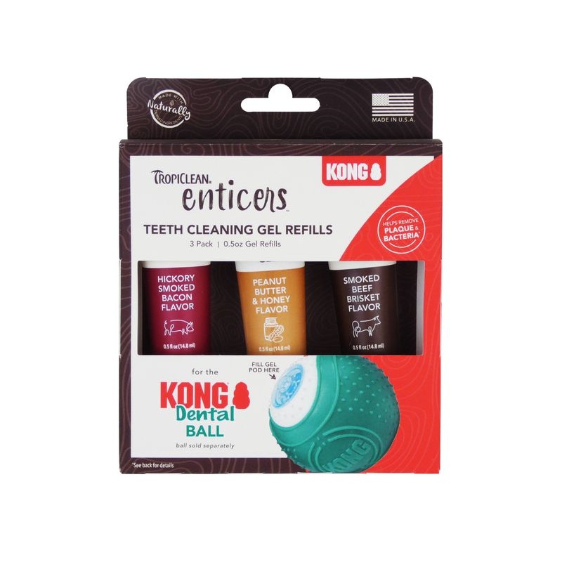 TropiClean Enticers Teeth Cleaning Gel Variety 3 Pack for KONG Dental Ball