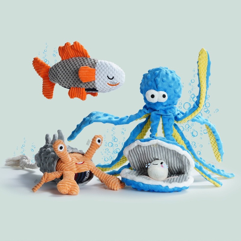 Nocciola Crinkle Squeaky Ocean Series Dog Toys | Octopus, Shark, Hermit Crab, Sea Shell