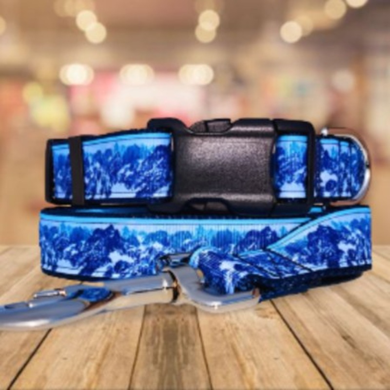 Rocky Mtn Hound Mountain Blue Dog Collars and Leashes - 1 wide