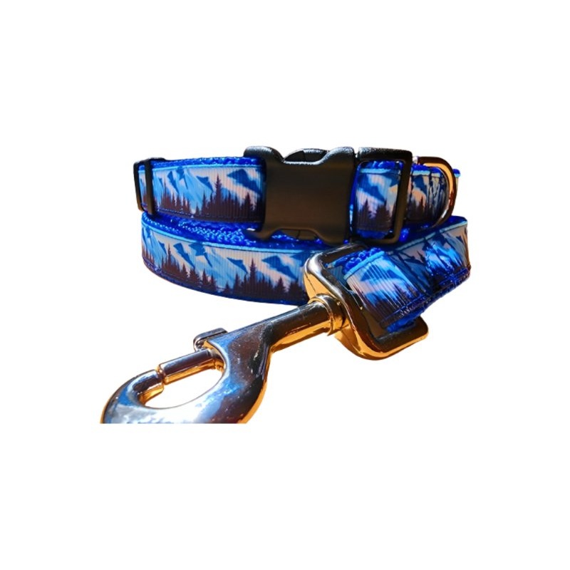 Rocky Mtn Hound Mountain Blue Dog Collars and Leashes 3/4 wide