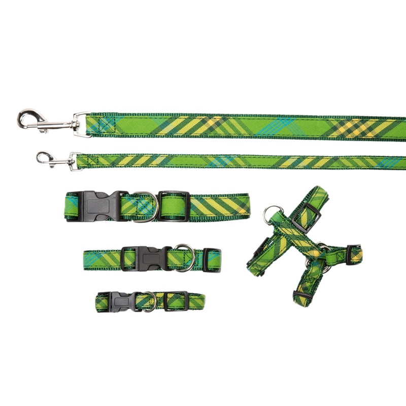 Signature Plaid Collection - Dog Collar, Harnesses, & Leads - Green Plaid