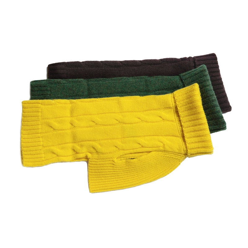 Cashmere Dog Solid Sweater - Green, Brown & Yellow