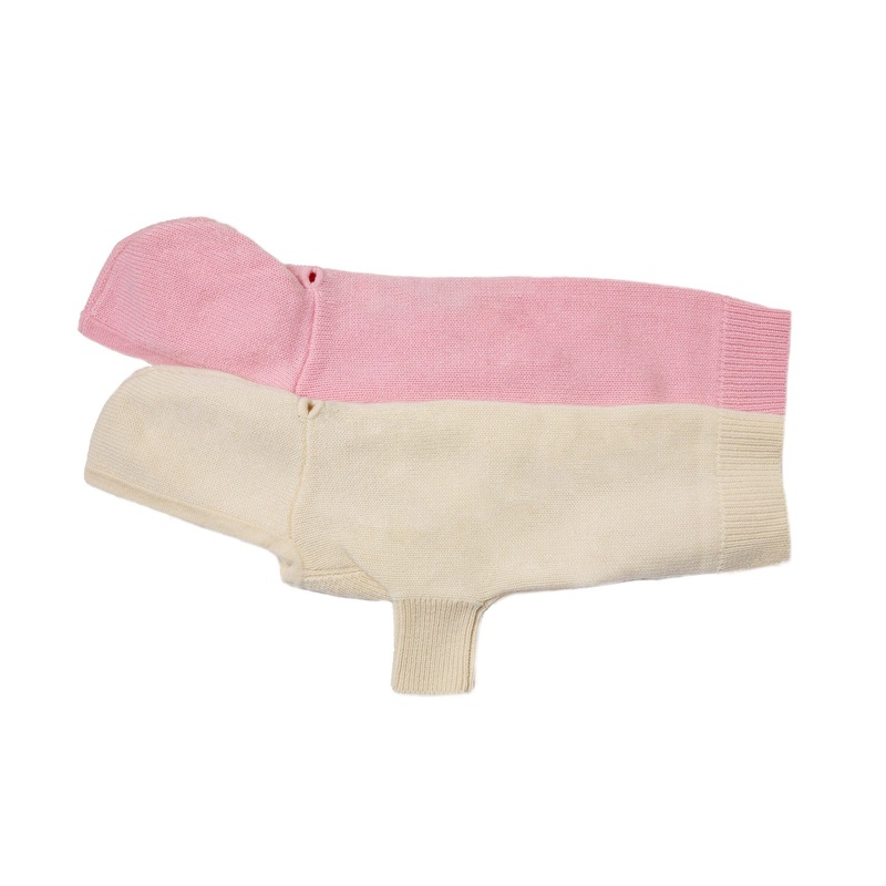 Cashmere Hooded Dog Sweater - Pink and Winter White