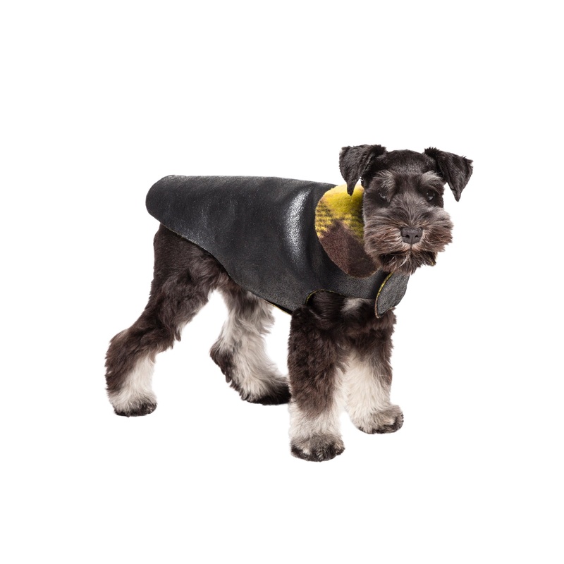 Hand-Cut - Black Leather w/Yellow Plaid Shearling