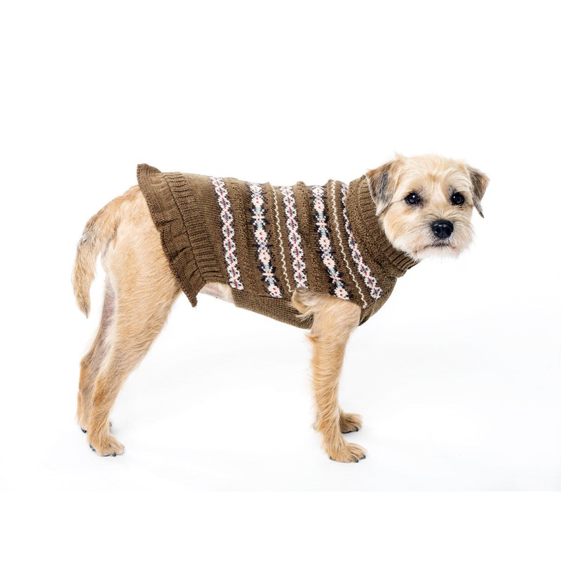 Skirted Ruffle Sweater - Wool Dog Sweater - Brown