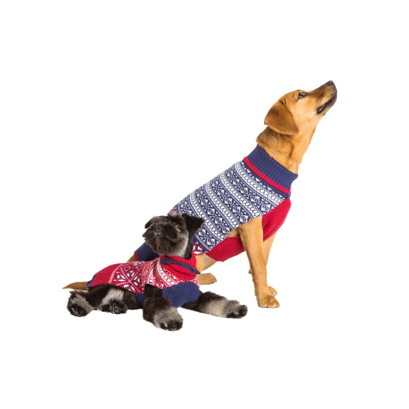 Wool Dog Sweater - Whistler Fair Isle - Blue Sweater & Red Sweater