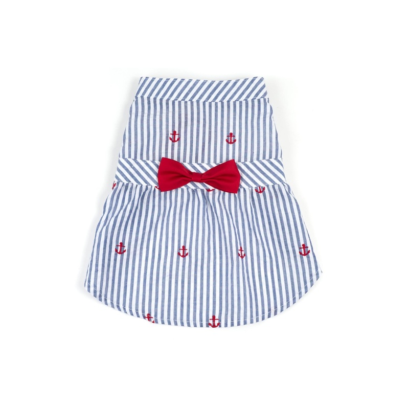 Dog Dress - Navy Stripe Anchor