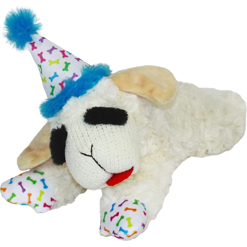 Lamb Chop with Birthday Hat - Pink or Blue - Dog Toy