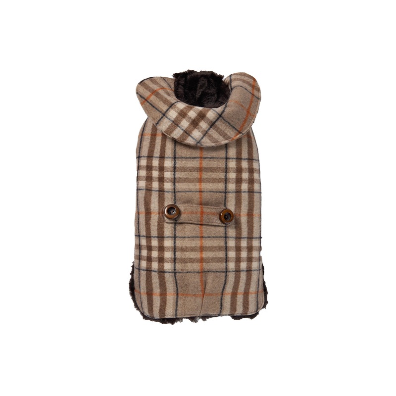Couture Cashmere Coat w/ Faux Fur Lining - Beige Plaid