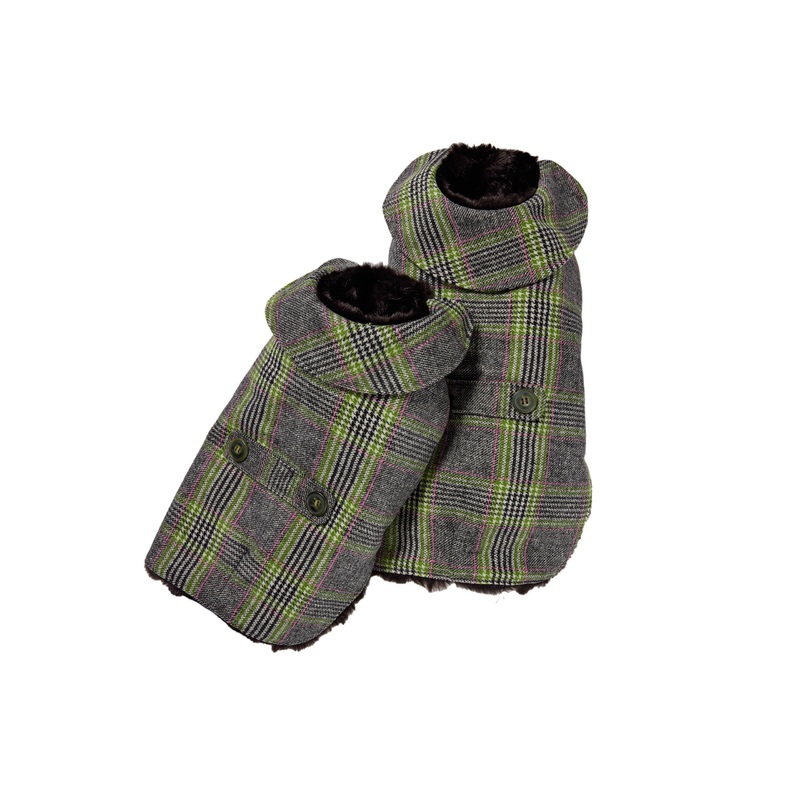 Couture Cashmere Coat w/ Faux Fur Lining - Gray and Green Plaid