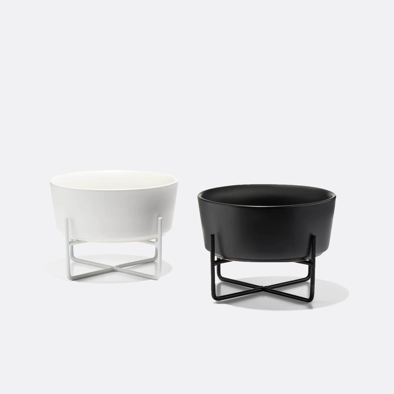 Simple Solid Dog Bowl w/Stand + Bowl - 2 color options
