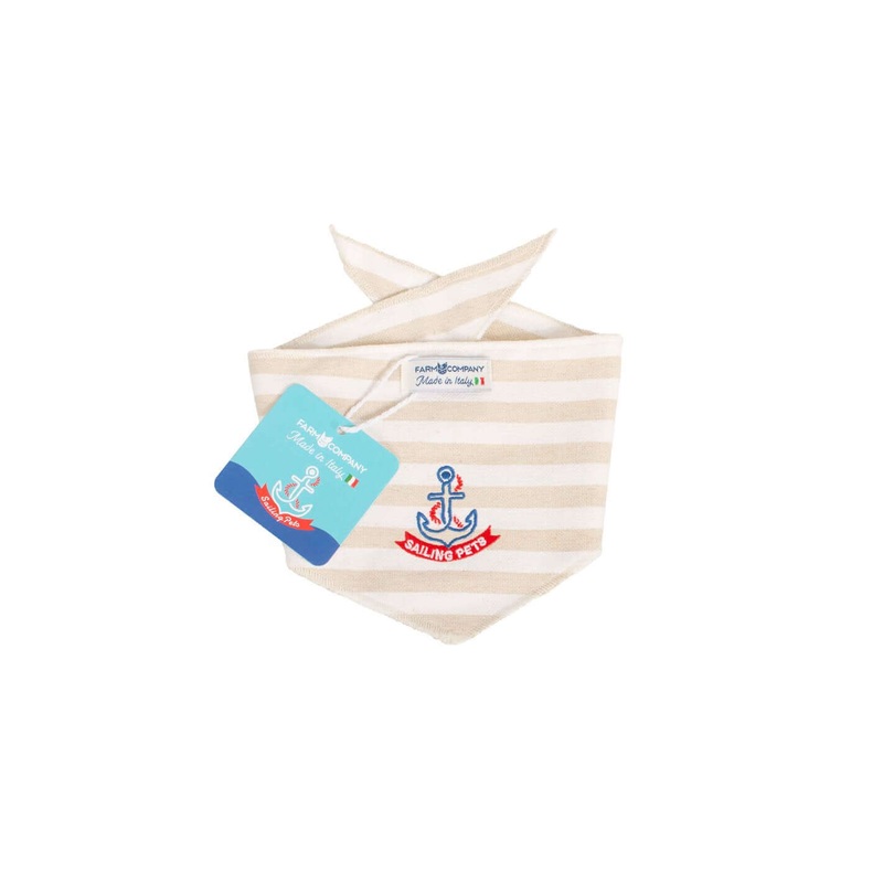 Farm Company Sailing Pet Collection Cotton Bandana Made in Italy white/beige S/M 53x14cm -