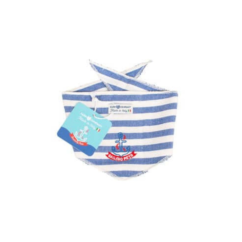 Farm Company Sailing Pet Collection Cotton Bandana Made in Italy white/blue L/XL 68X17cm -