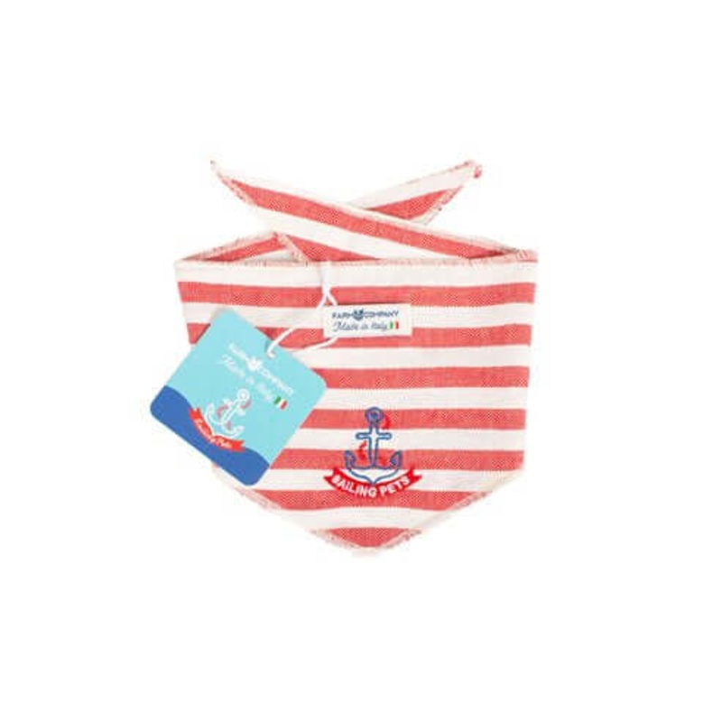 Farm Company Sailing Pet Collection Cotton Bandana Made in Italy white/red S/M 53x14cm -