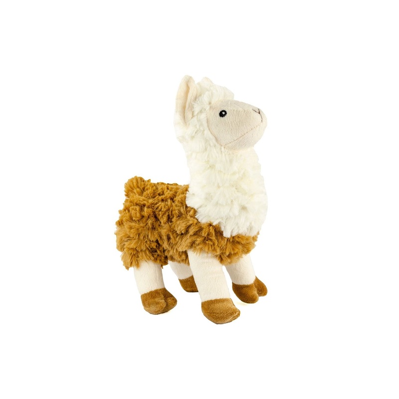 Plush White and Brown Llama with Squeaker - Dog Toy
