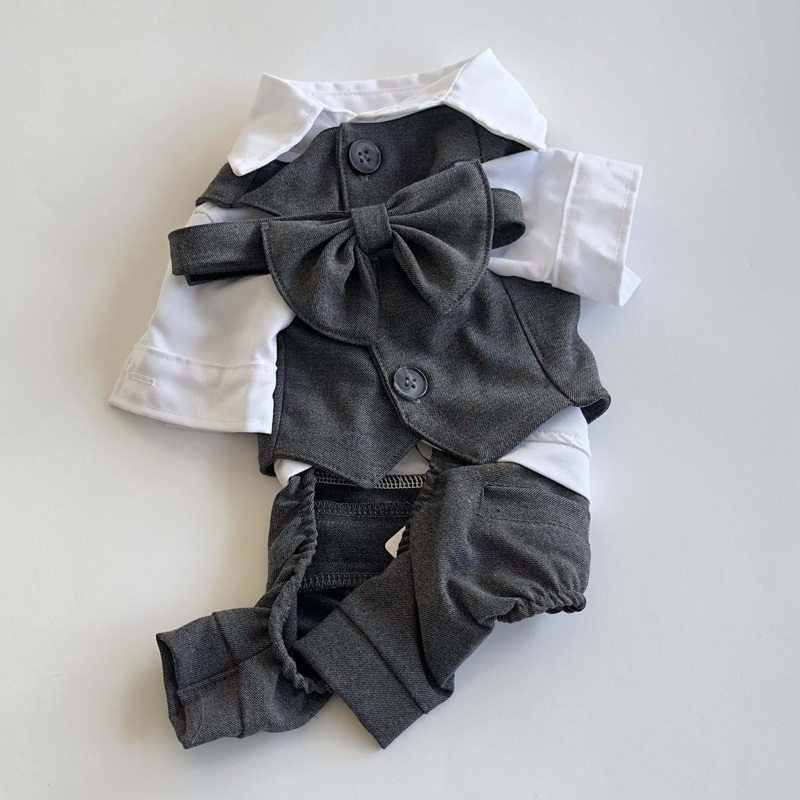 Ziggy Dog Grey Classic Suit w/Vest & Bowtie XXL -