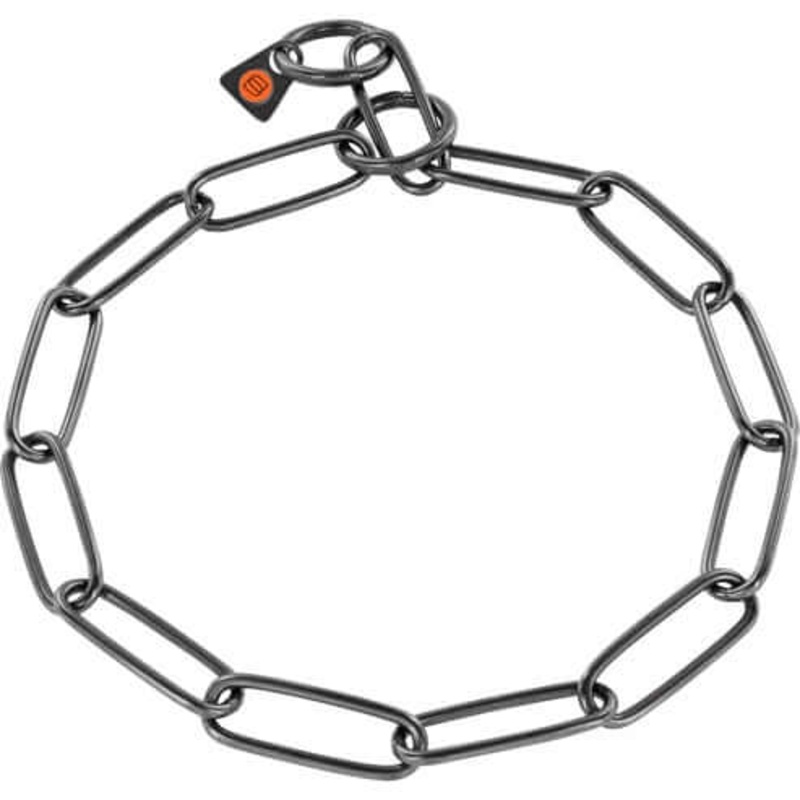 Herm Sprenger Collar, long links - Stainless steel black, 3.0 mm, 46 cm, 18" -
