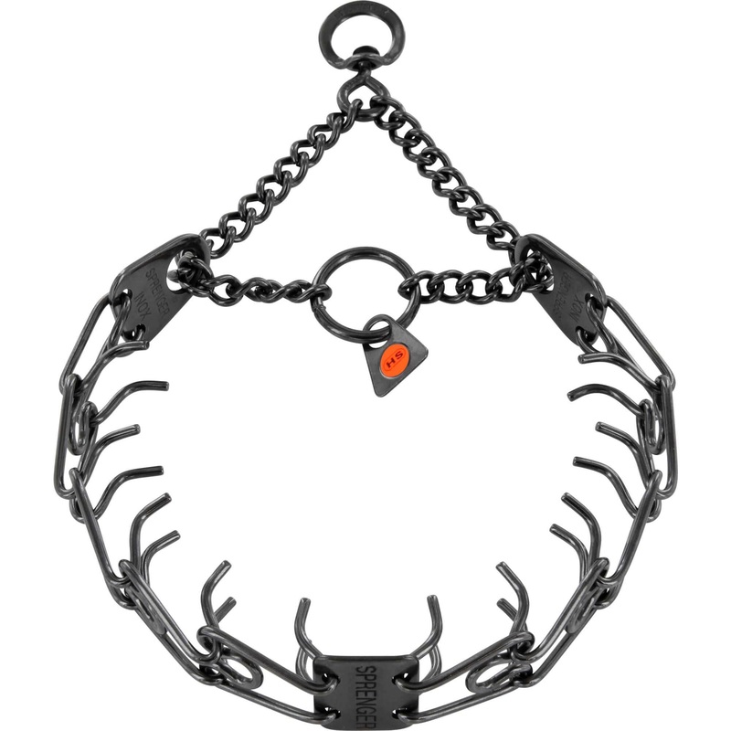 Herm Sprenger ULTRA-PLUS Training Collar with Center-Plate and Assembly Chain - Stainless steel black 2.25 mm, 41 cm / 16" -