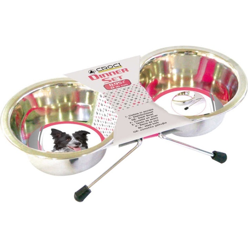 Croci Steel Bowls Dos W/Stand - 2x0,24L/CM.11 -      - 20,24 /.11 -